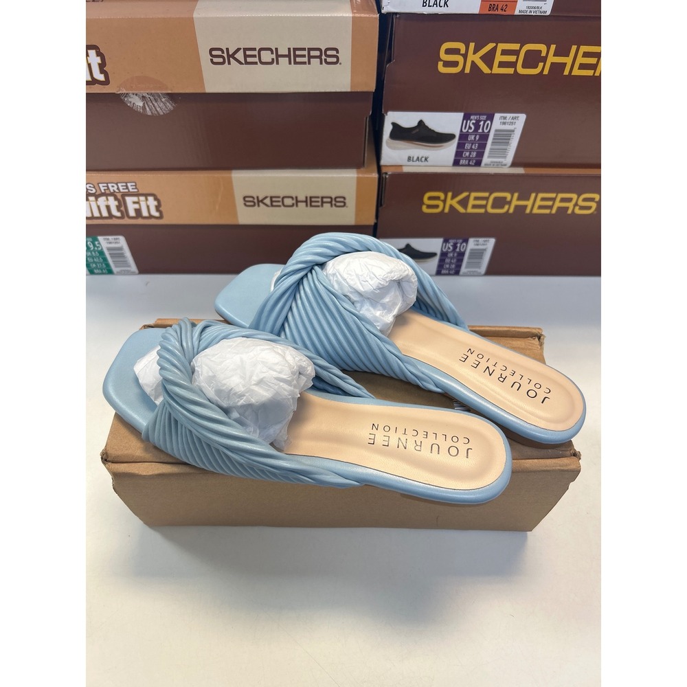 Journee Collection Emalynn Blue Twisted Square Toe Slide Sandals Womens 8 0559